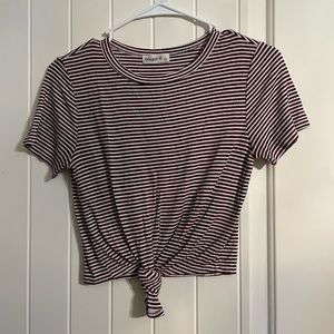 Ginger G size large red blue and white striped tie front short sleeve crop top